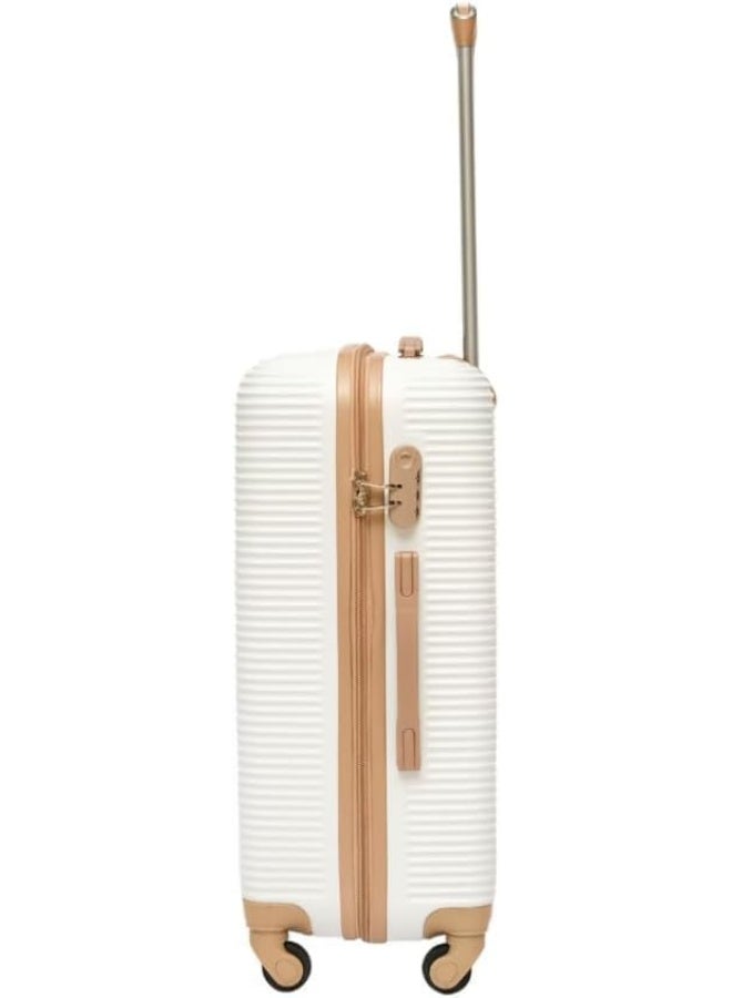 حقيبة سفر كبيرة وخفيفة الوزن بتصميم مخطط بطول 32 بوصة، مزودة بعجلات دوارة 360 درجة وقفل آمن، لون أبيض - Image 4